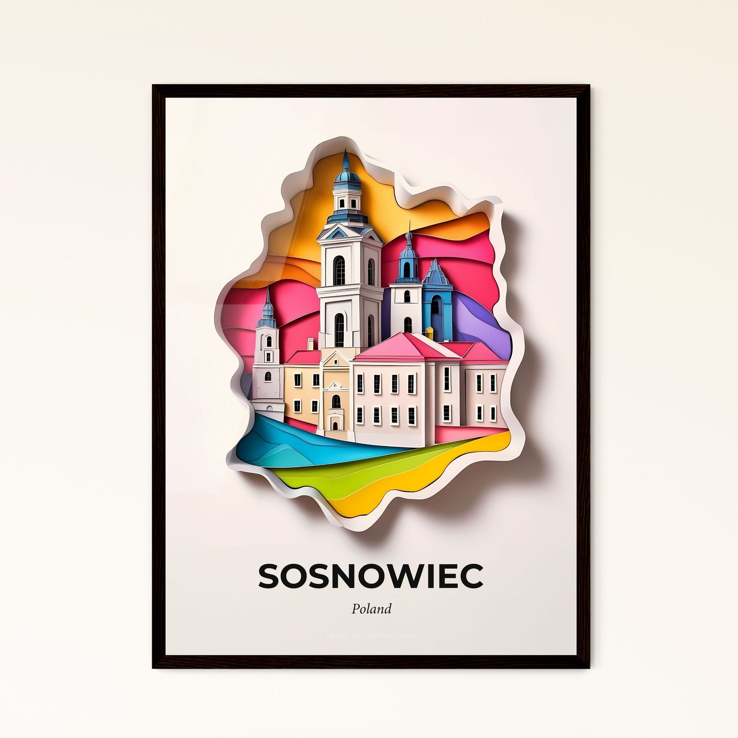 Vivid Sosnowiec, Poland - a paper cut of a church with a rainbow background