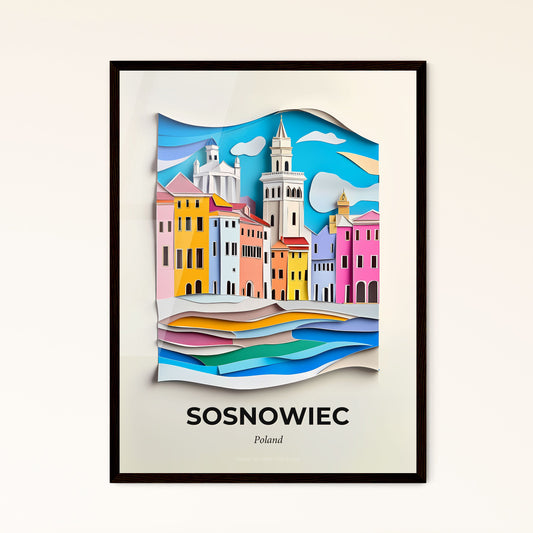 Vivid Sosnowiec, Poland - a paper cut of a city with a clock tower