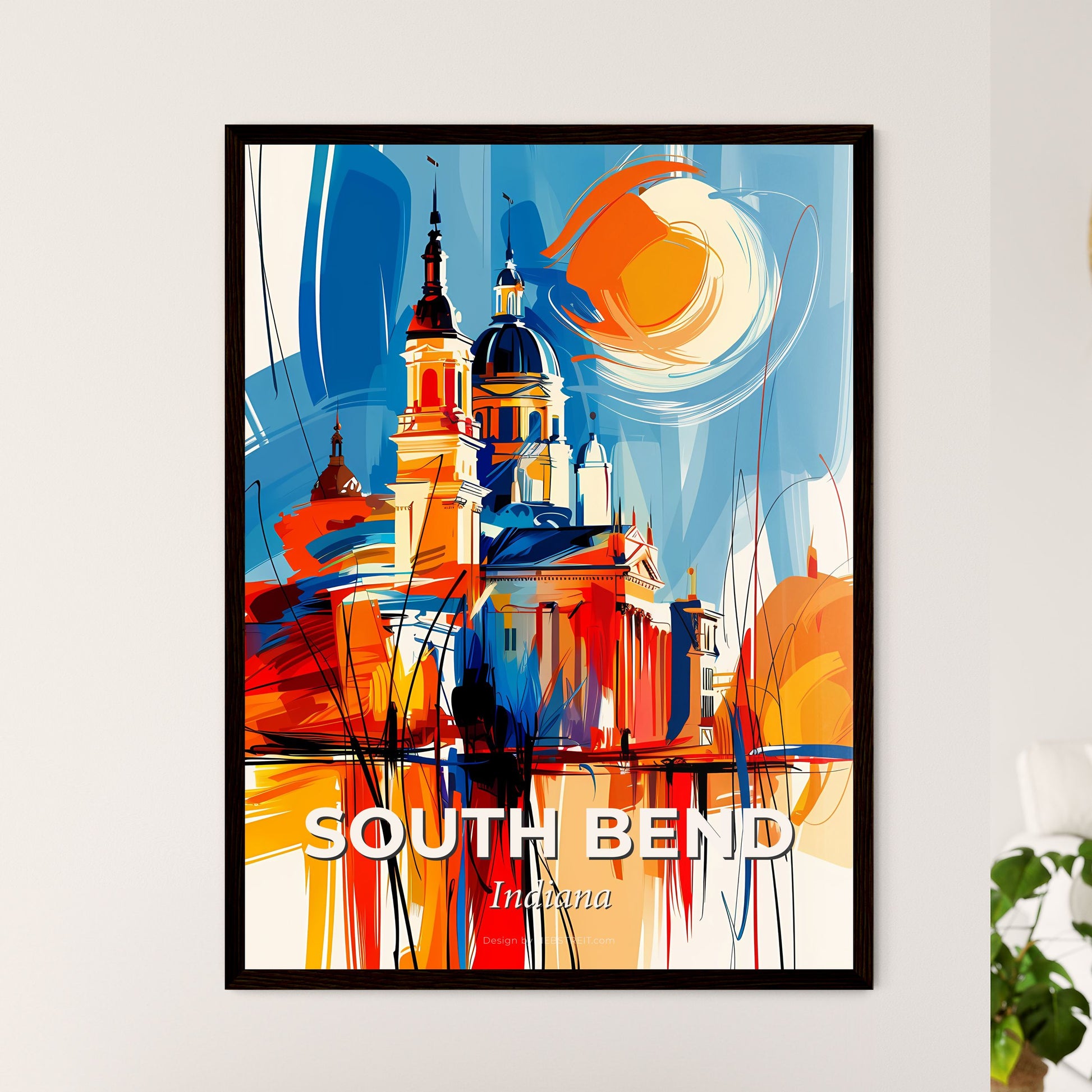 Vibrant South Bend, Indiana - A Painting Of A Skyline With A Colorful Building