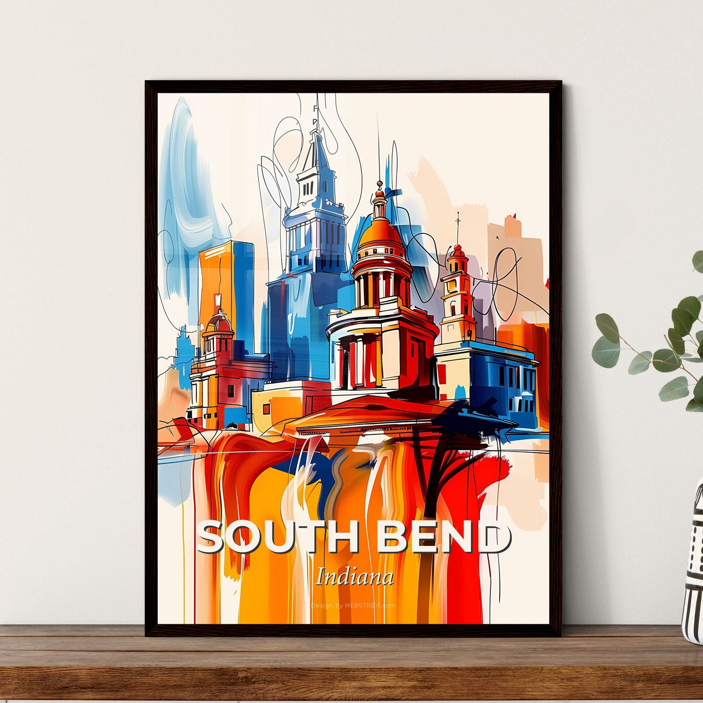 Vibrant South Bend, Indiana - A Painting Of A Skyline With A Colorful Building