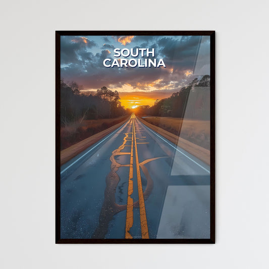 Artistic Impression of a South Carolina Sunset along a Scenic Tree-Lined Road