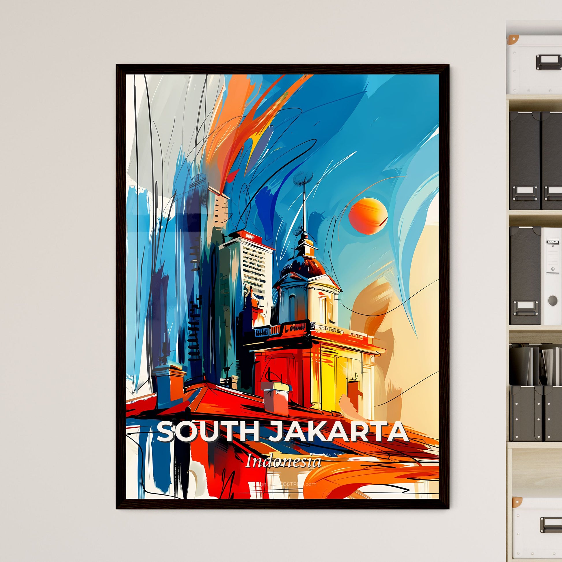 Vibrant South Jakarta, Indonesia - A Painting Of A Building With A Roof And A Tower