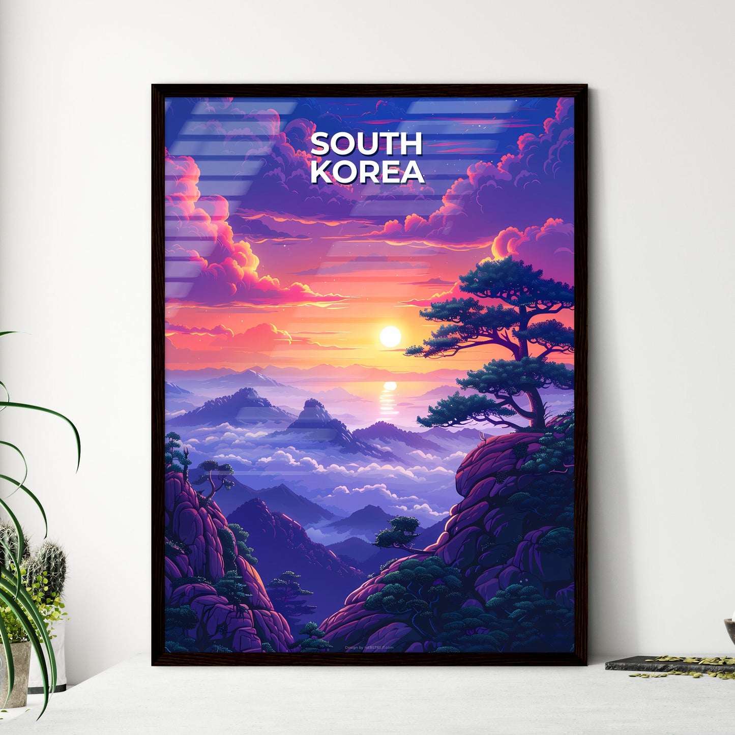 Panoramic oil painting of South Korea landsc - Framed Art Print