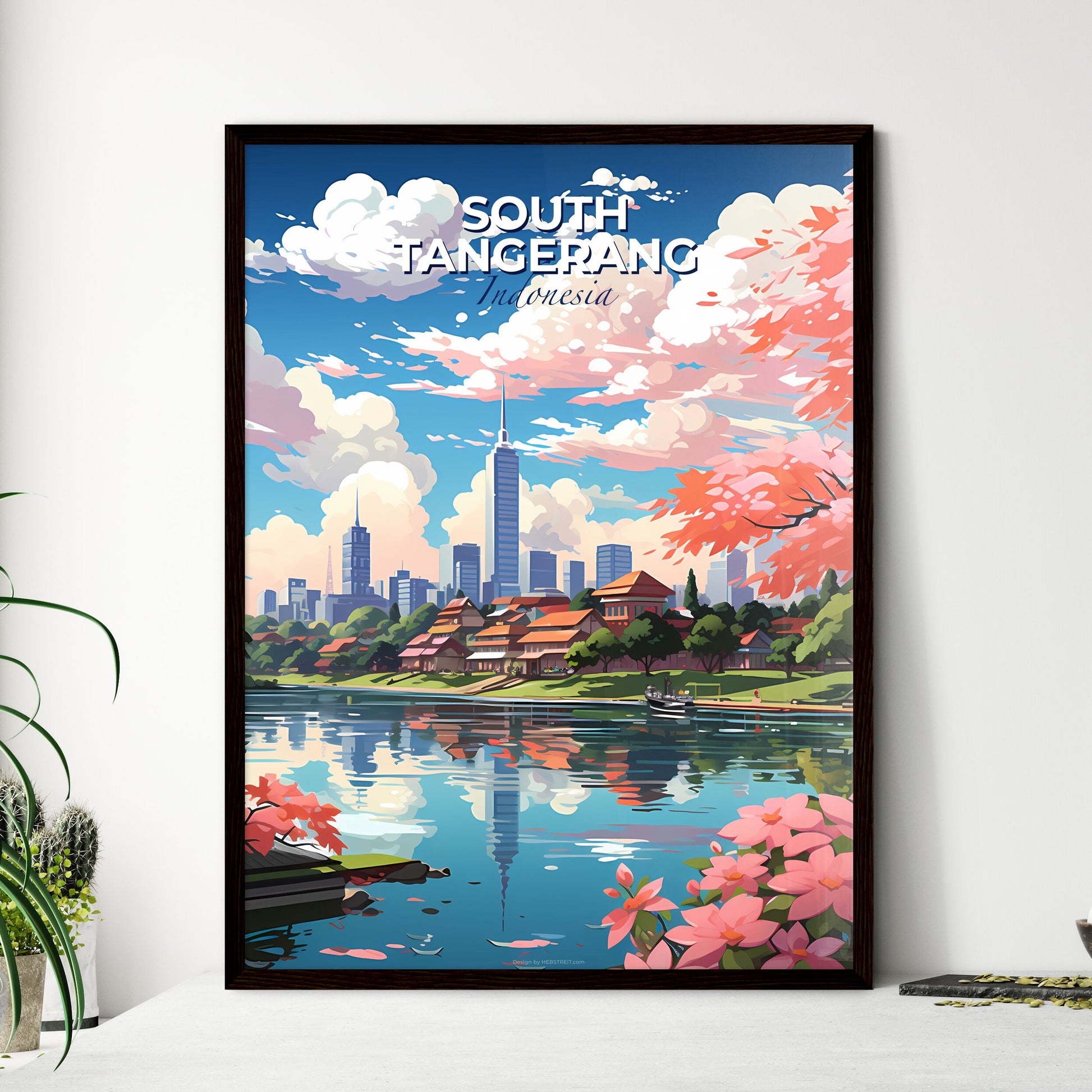 Vibrant Abstract City Skyline Painting Depicting River And Buildings South Tangerang Indonesia Default Title