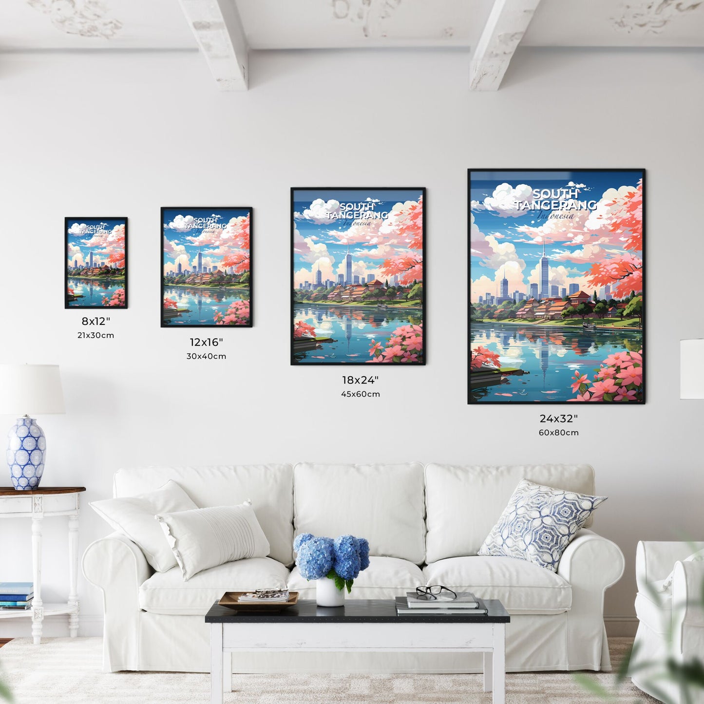 Vibrant Abstract City Skyline Painting Depicting River And Buildings South Tangerang Indonesia Default Title