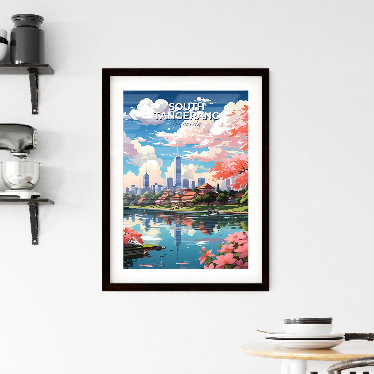 Vibrant Abstract City Skyline Painting Depicting River And Buildings South Tangerang Indonesia Default Title