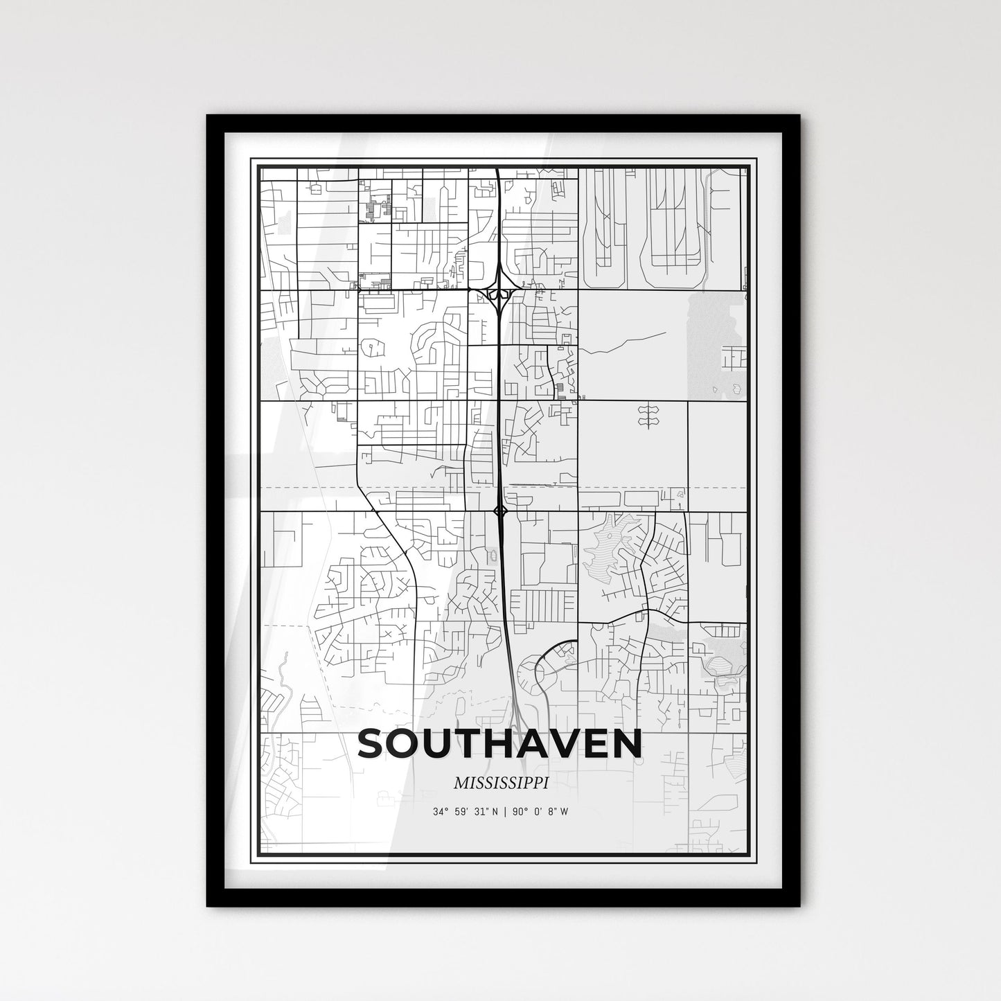 Southaven Mississippi - Scandinavian Style City Map for Modern Home Decor