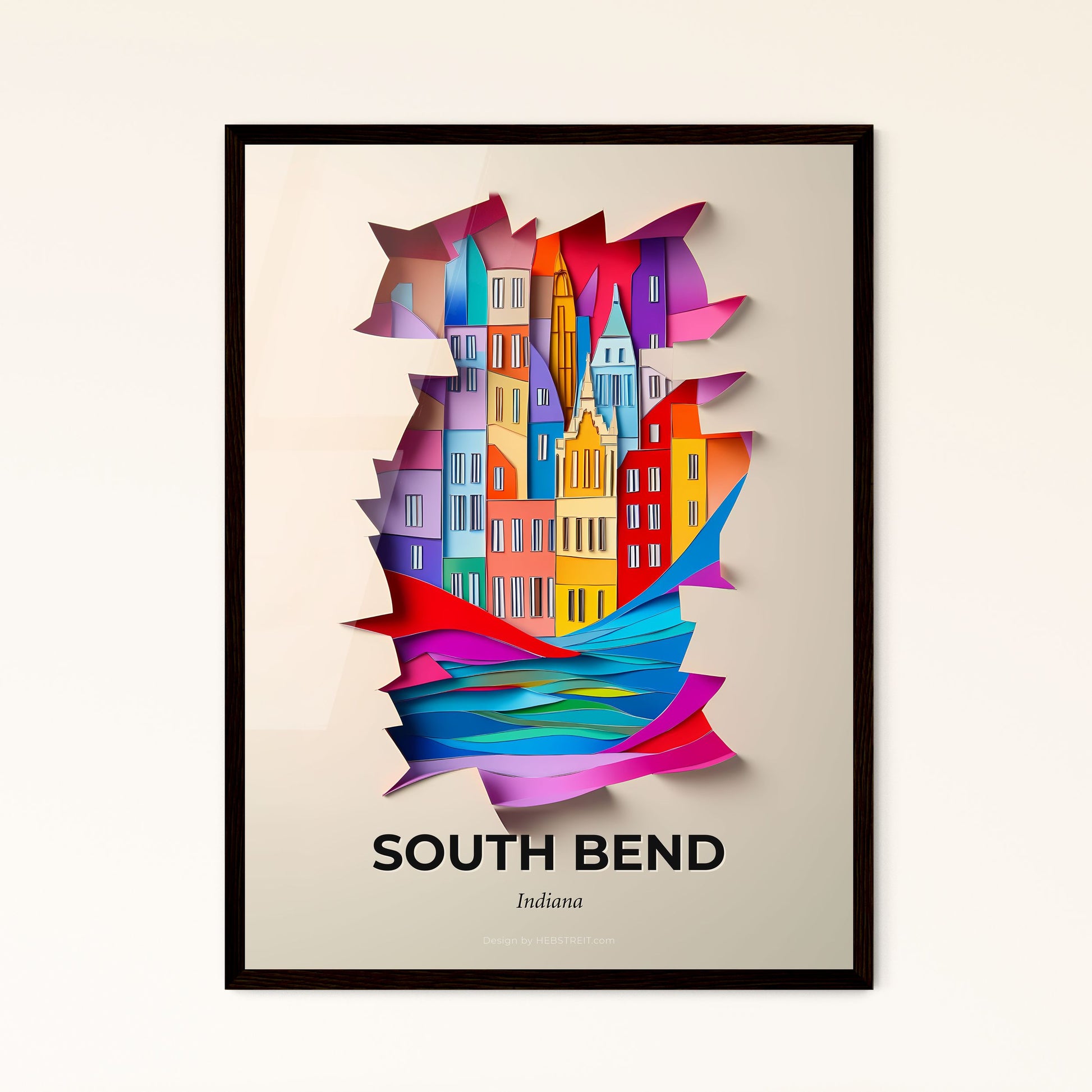 Vivid South Bend, Indiana - a colorful city is cut out of paper