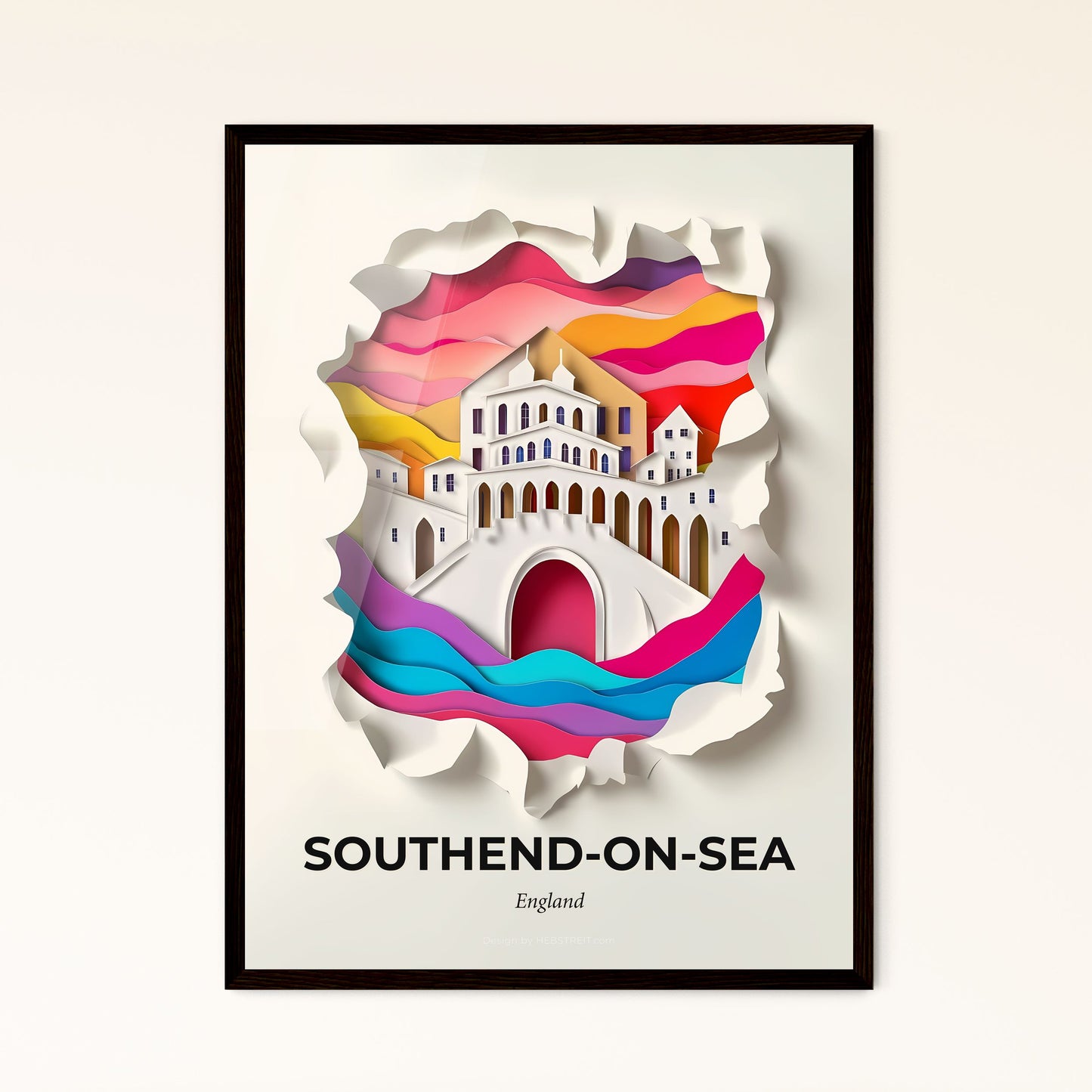 Vivid Southend-on-Sea, England - a paper cut of a castle with a rainbow sky