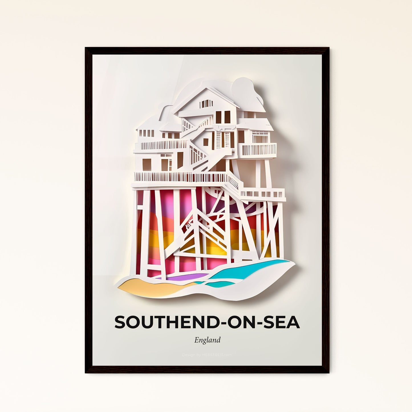 Vivid Southend-on-Sea, England - a paper cut of a house on a beach