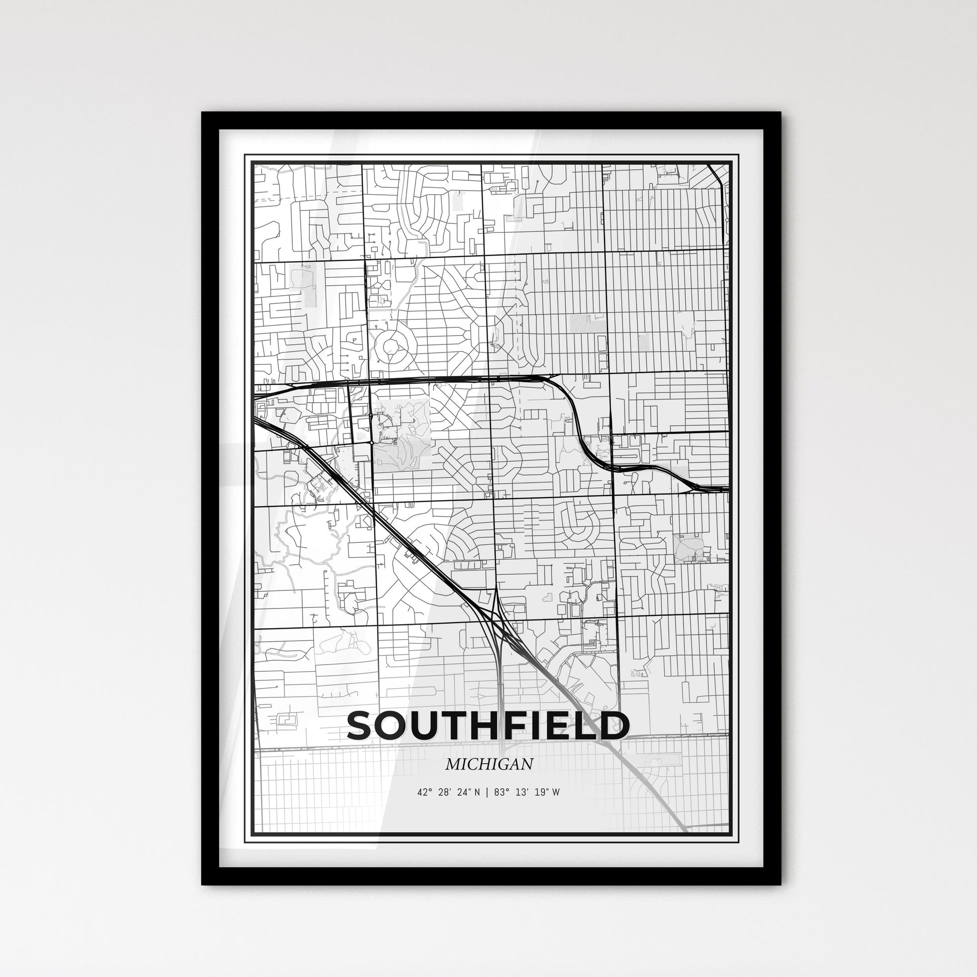 Southfield Michigan - Scandinavian Style City Map for Modern Home Decor