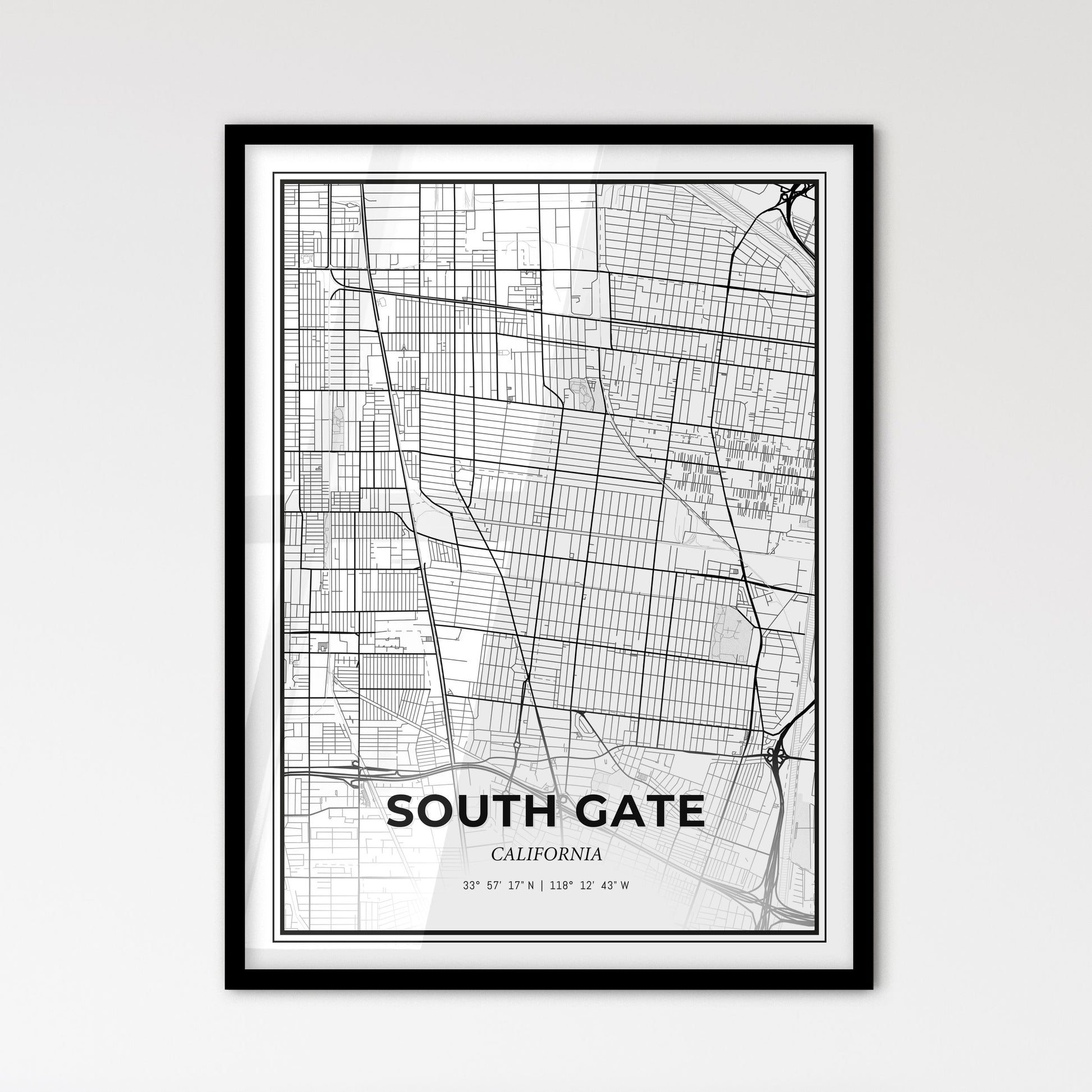 South Gate California - Scandinavian Style City Map for Modern Home Decor