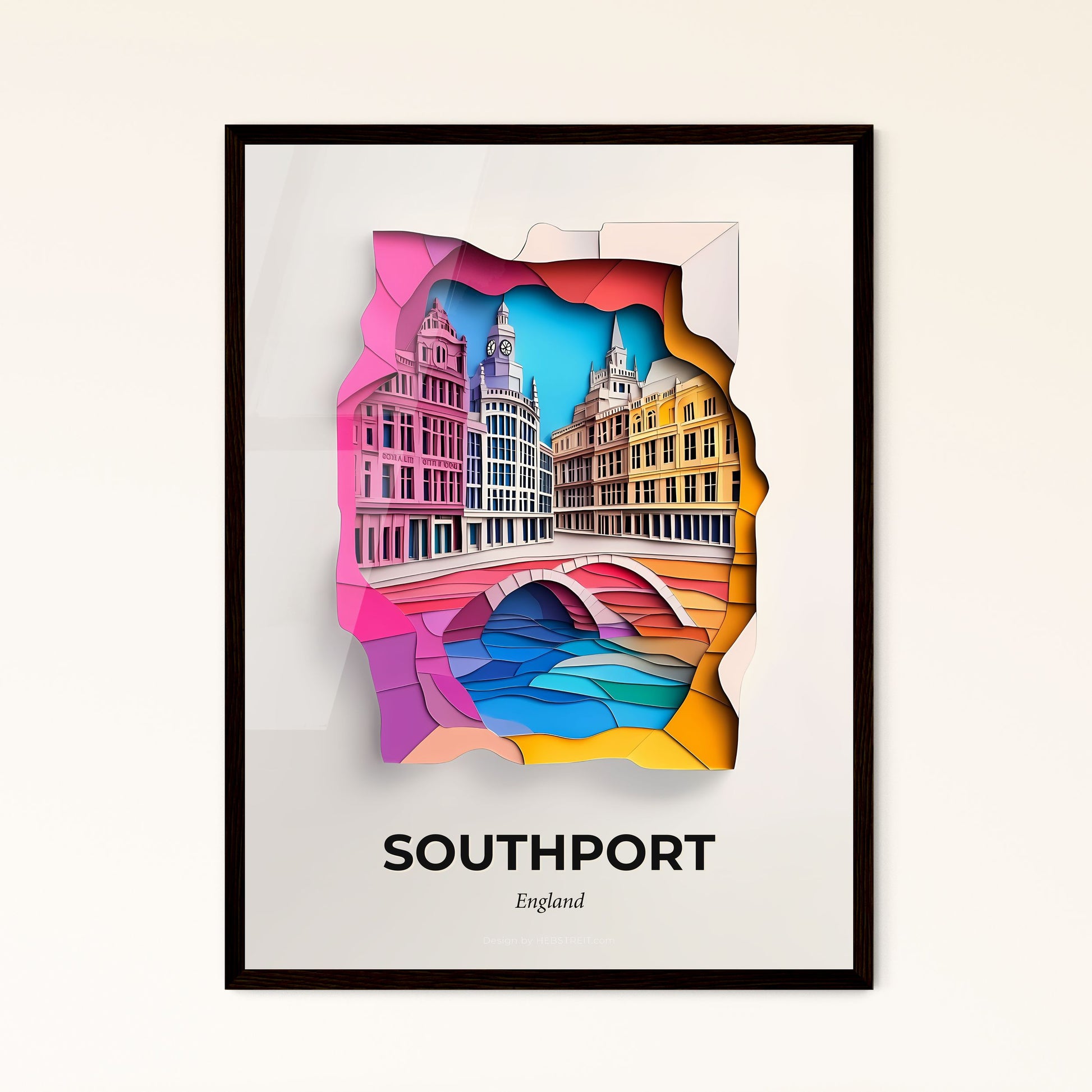 Vivid Southport, England - a paper cut of a city with a bridge