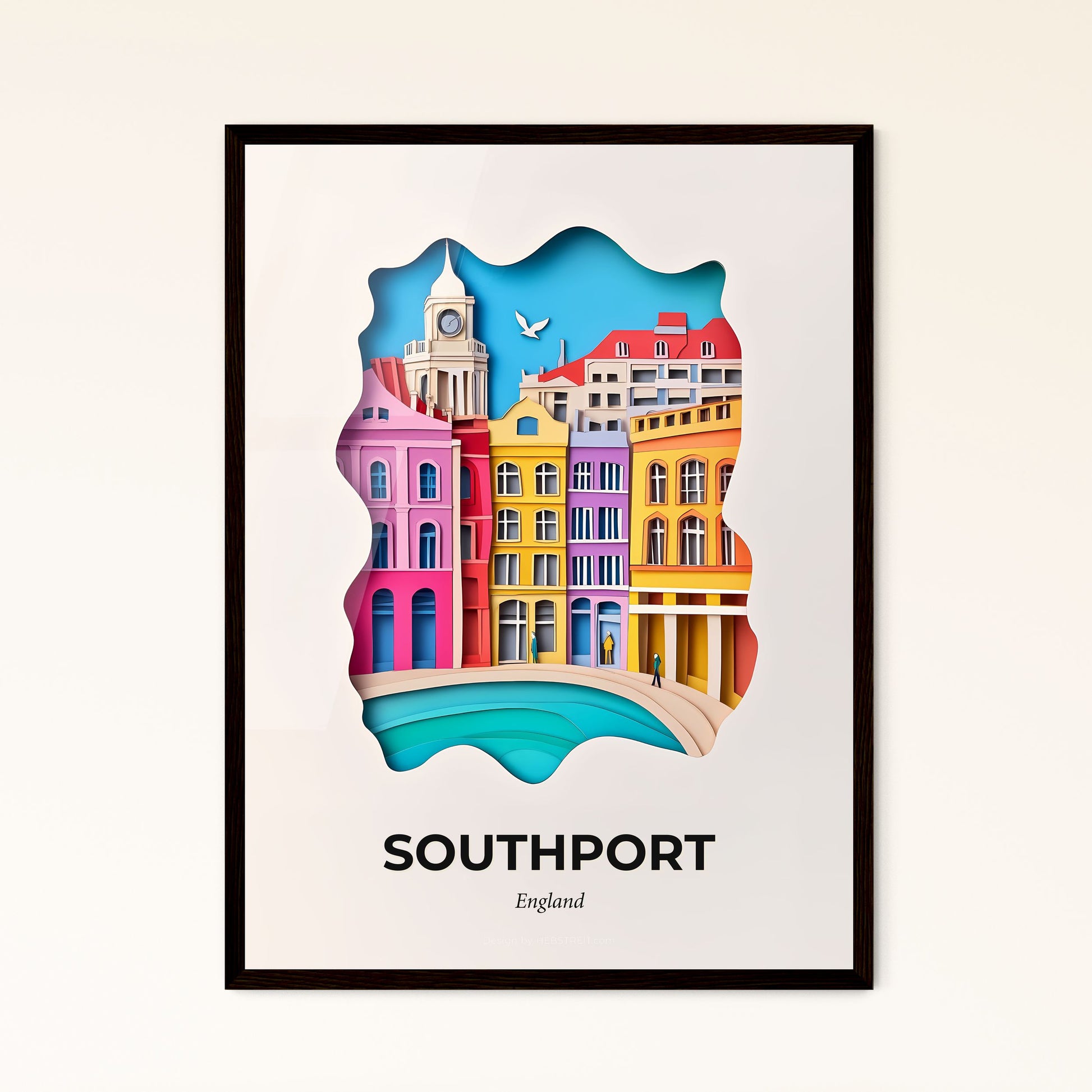 Vivid Southport, England - a paper cut of a city with a clock tower