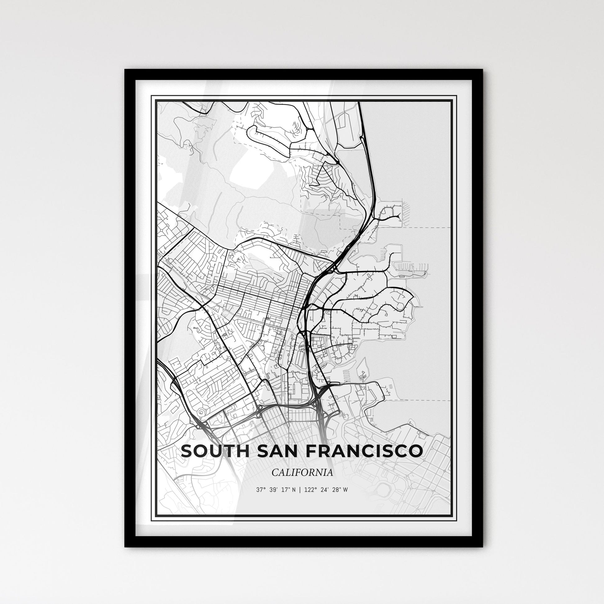 South San Francisco California - Scandinavian Style City Map for Modern Home Decor