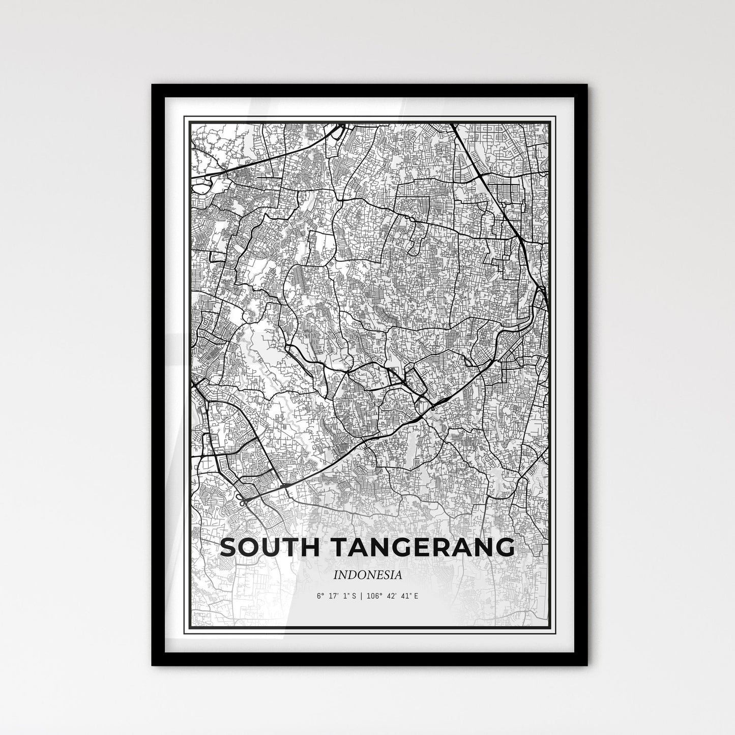 South Tangerang Indonesia - Scandinavian Style City Map for Modern Home Decor