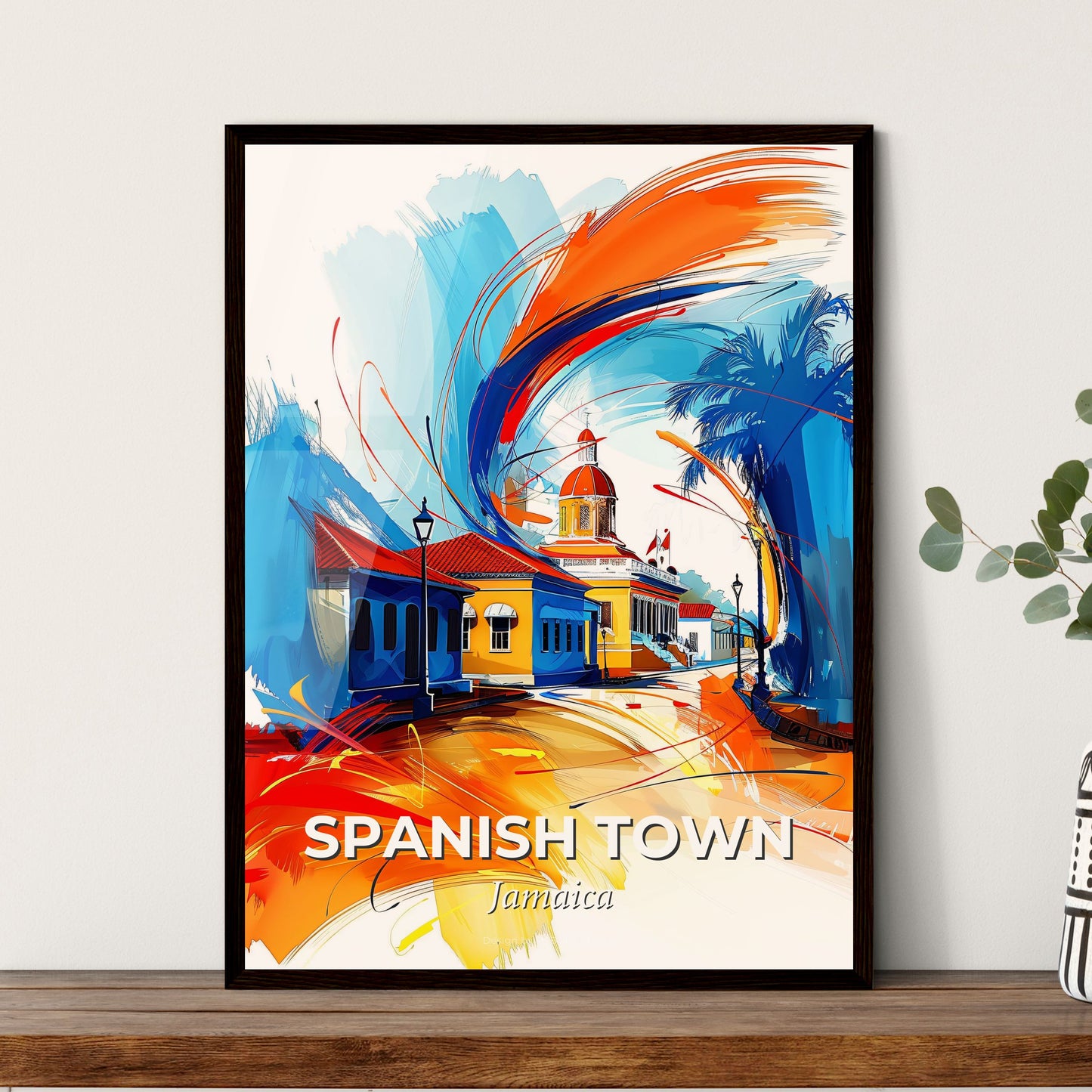 Vibrant Spanish Town, Jamaica - A Colorful Painting Of Buildings