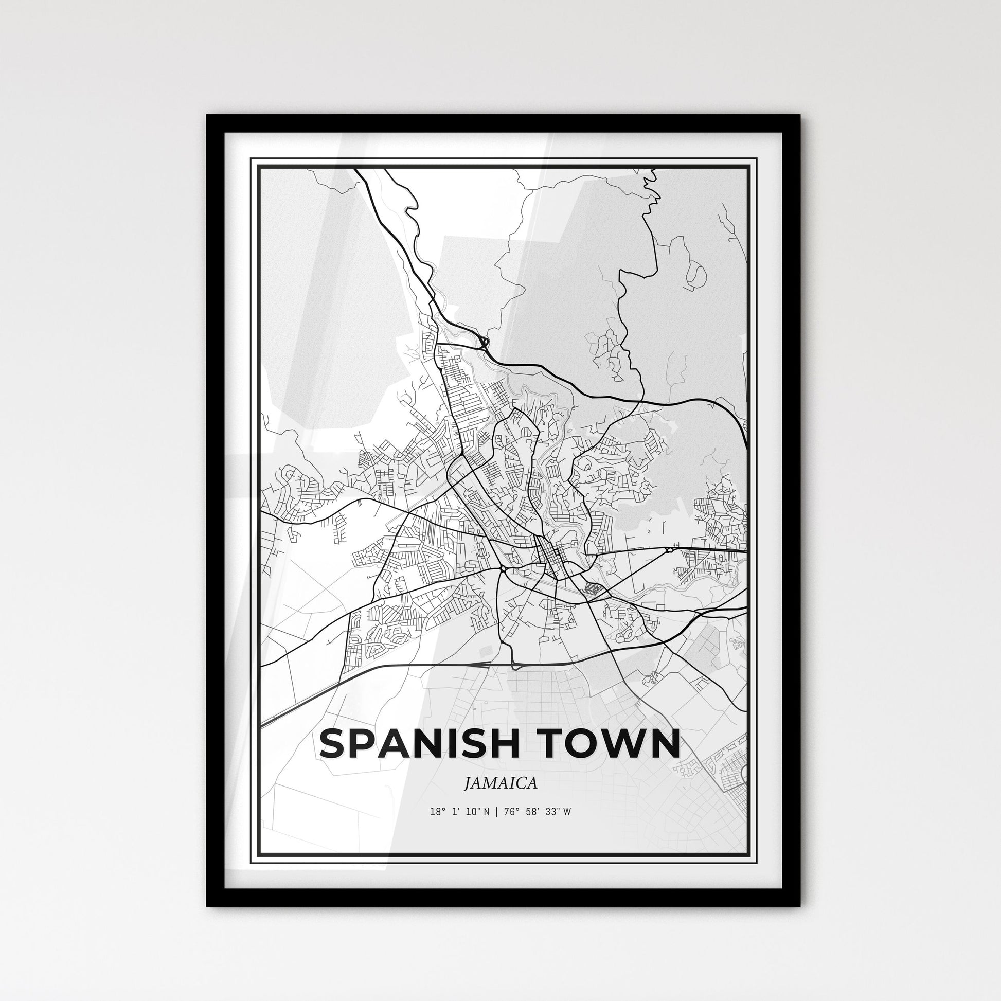 Spanish Town Jamaica - Scandinavian Style City Map for Modern Home Decor