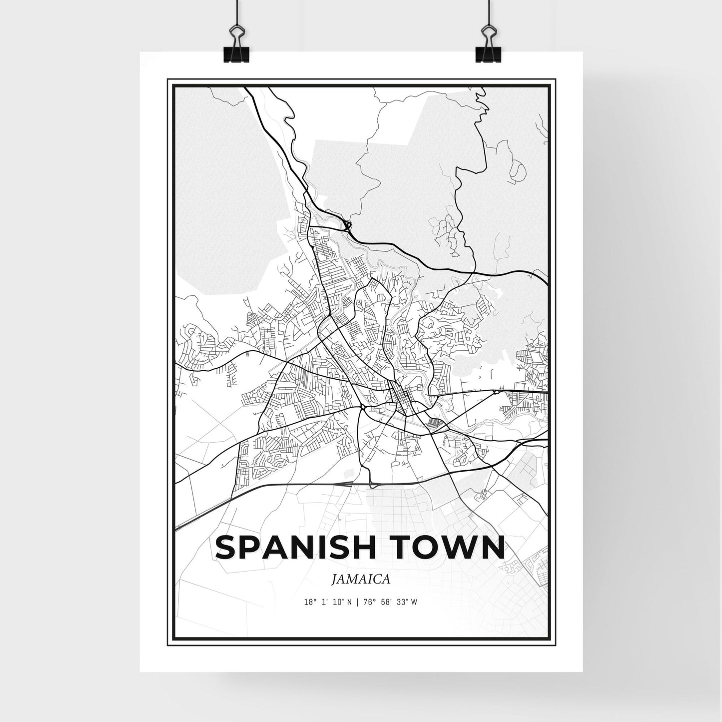 Spanish Town Jamaica - Premium City Map Poster