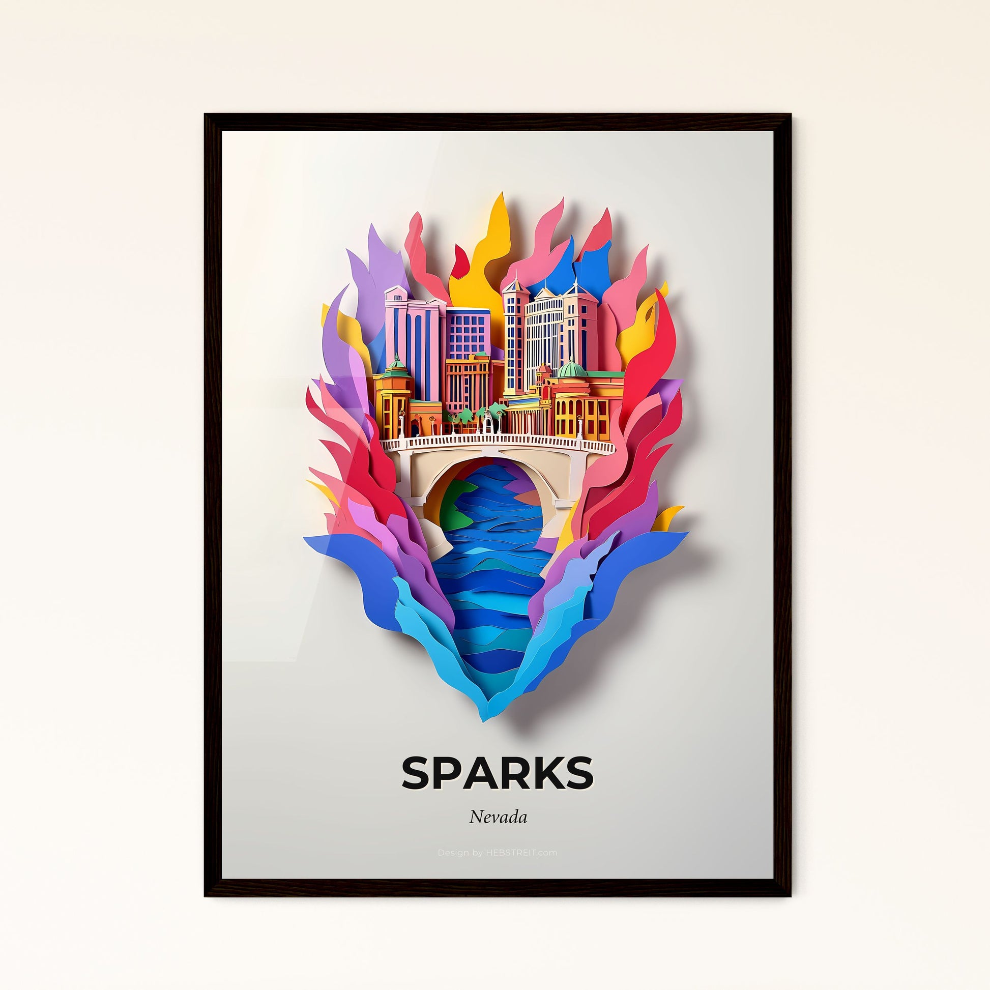 Vivid Sparks, Nevada - a paper cut of a city with a bridge