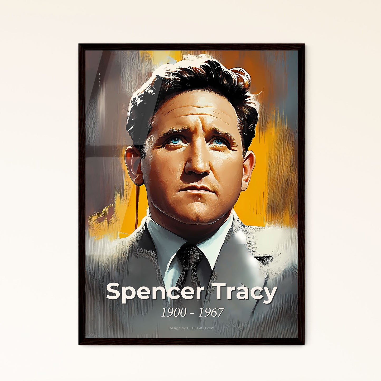 Portrait of Spencer Tracy, 1900 - 1967. Impressionistic painting of a man in a suit and tie.