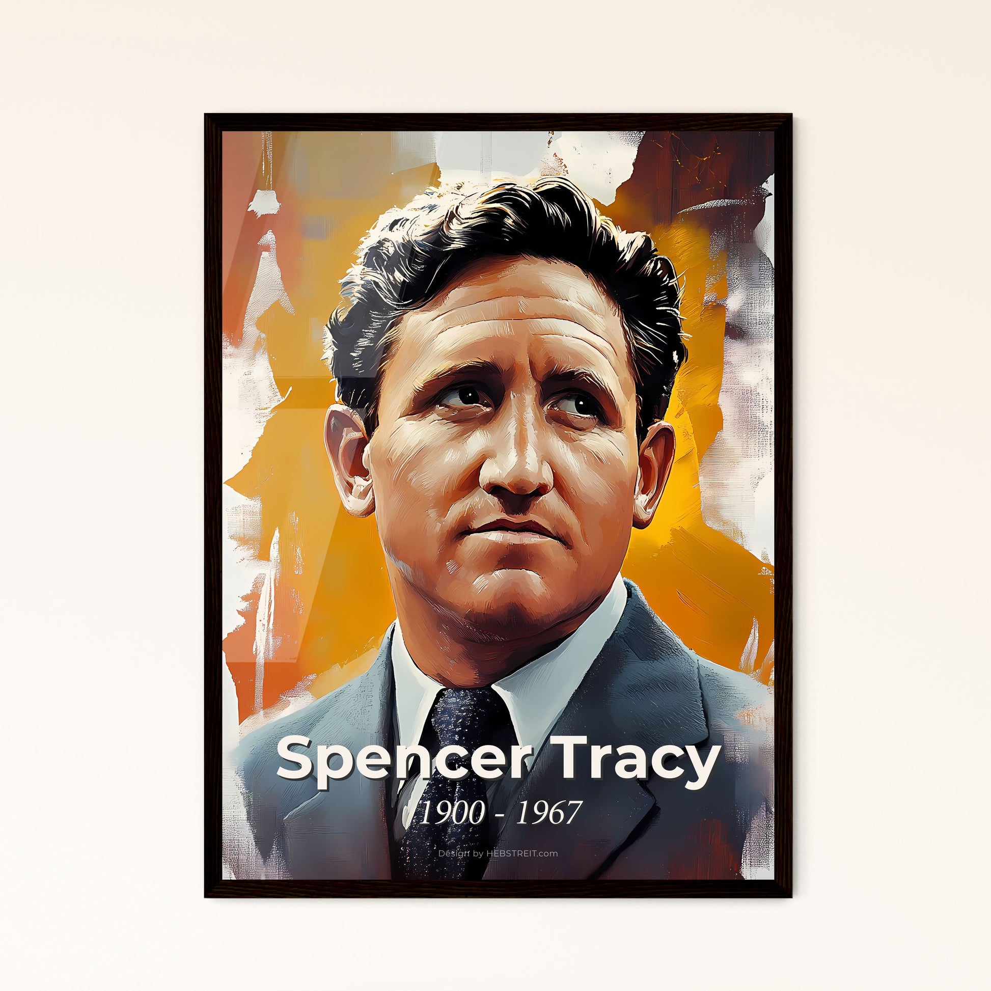 Portrait of Spencer Tracy, 1900 - 1967. Impressionistic painting of a man in a suit and tie.