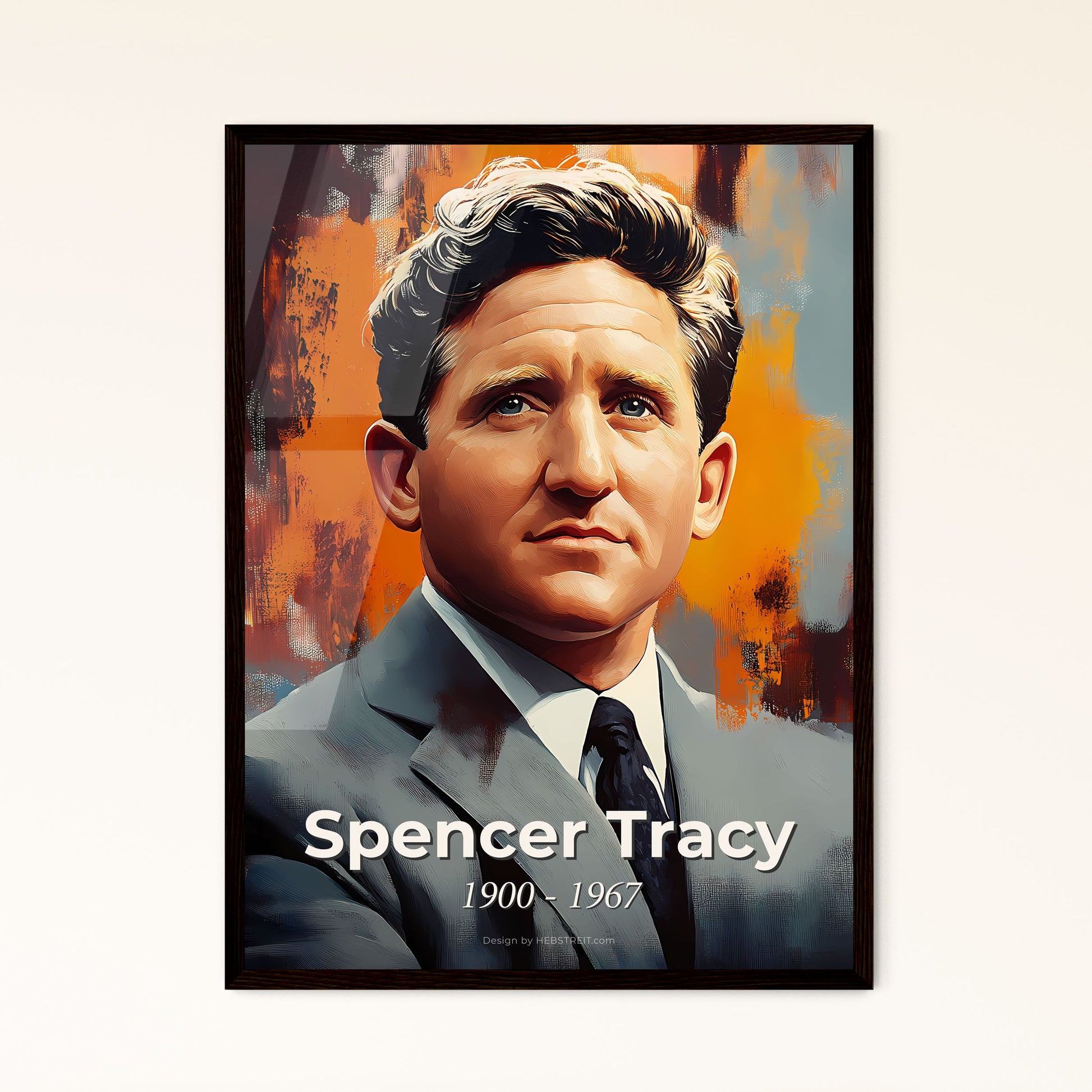 Portrait of Spencer Tracy, 1900 - 1967. Impressionistic painting of a man in a suit.