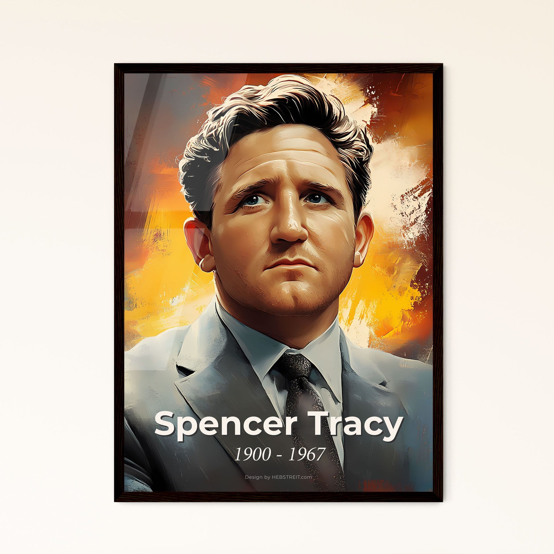 Portrait of Spencer Tracy, 1900 - 1967. Impressionistic painting of a man in a suit and tie.