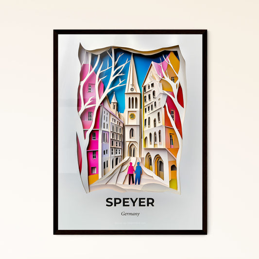 Vivid Speyer, Germany - a paper cut of a city with a clock tower