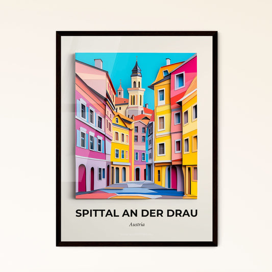 Vivid Spittal an der Drau, Austria - a painting of a colorful city with a clock tower