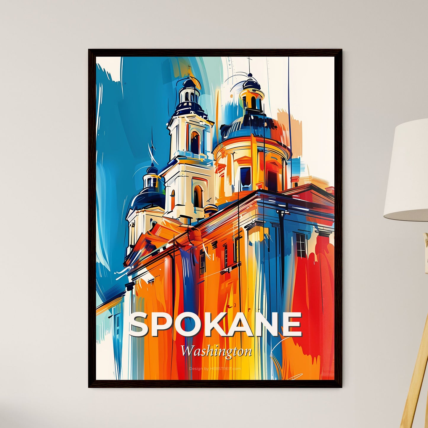 Vibrant Spokane, Washington - A Painting Of A Building With A Colorful Background