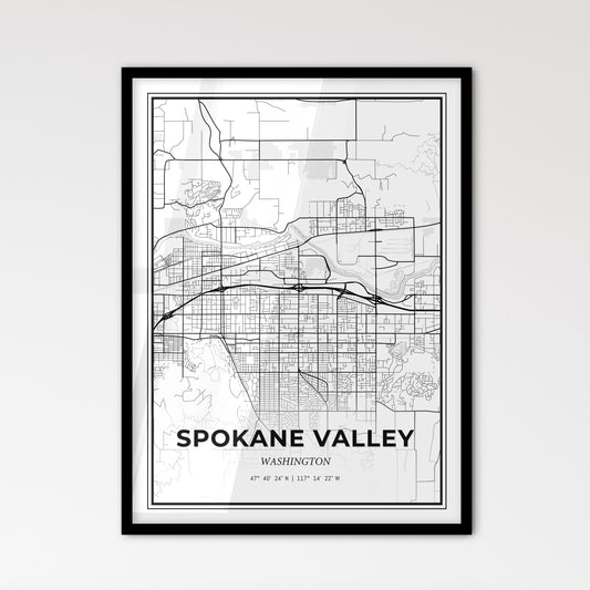 Spokane Valley Washington - Scandinavian Style City Map for Modern Home Decor