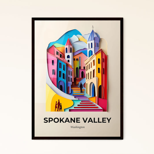 Vivid Spokane Valley, Washington - a paper cut of a city with a person walking down the stairs