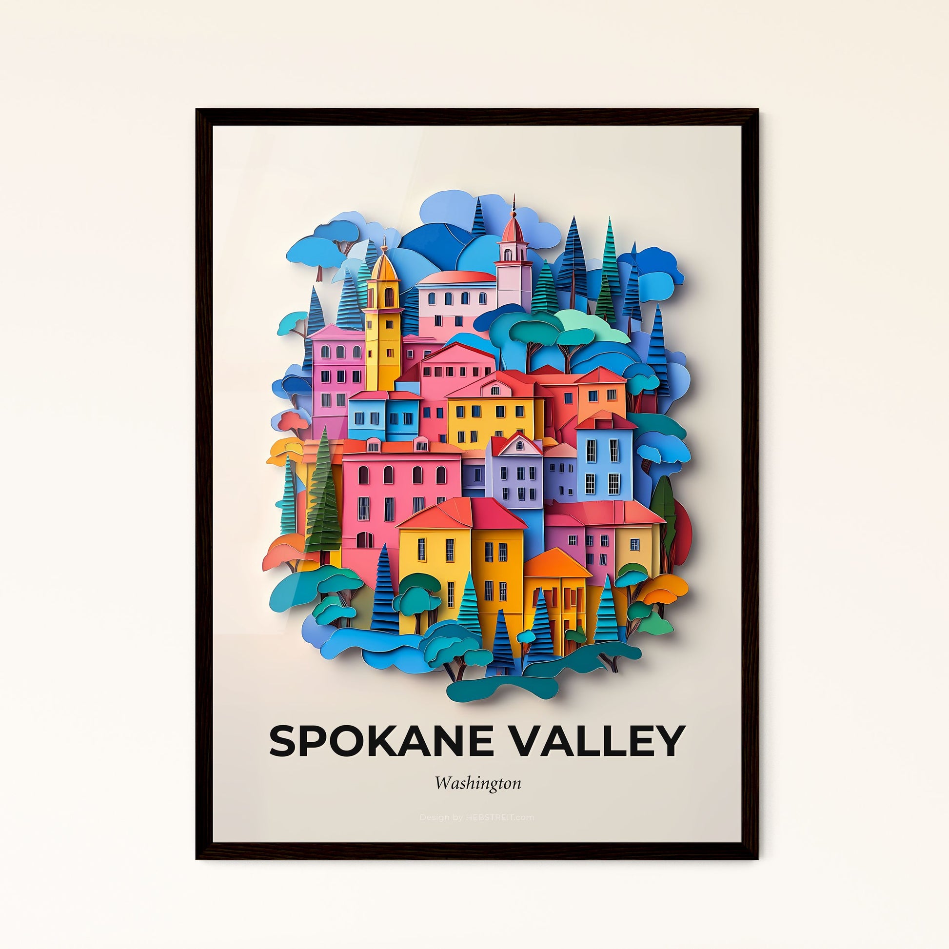 Vivid Spokane Valley, Washington - a colorful city with a clock tower on top of it