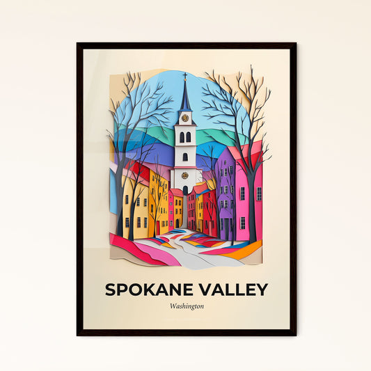 Vivid Spokane Valley, Washington - a painting of a church tower in a town