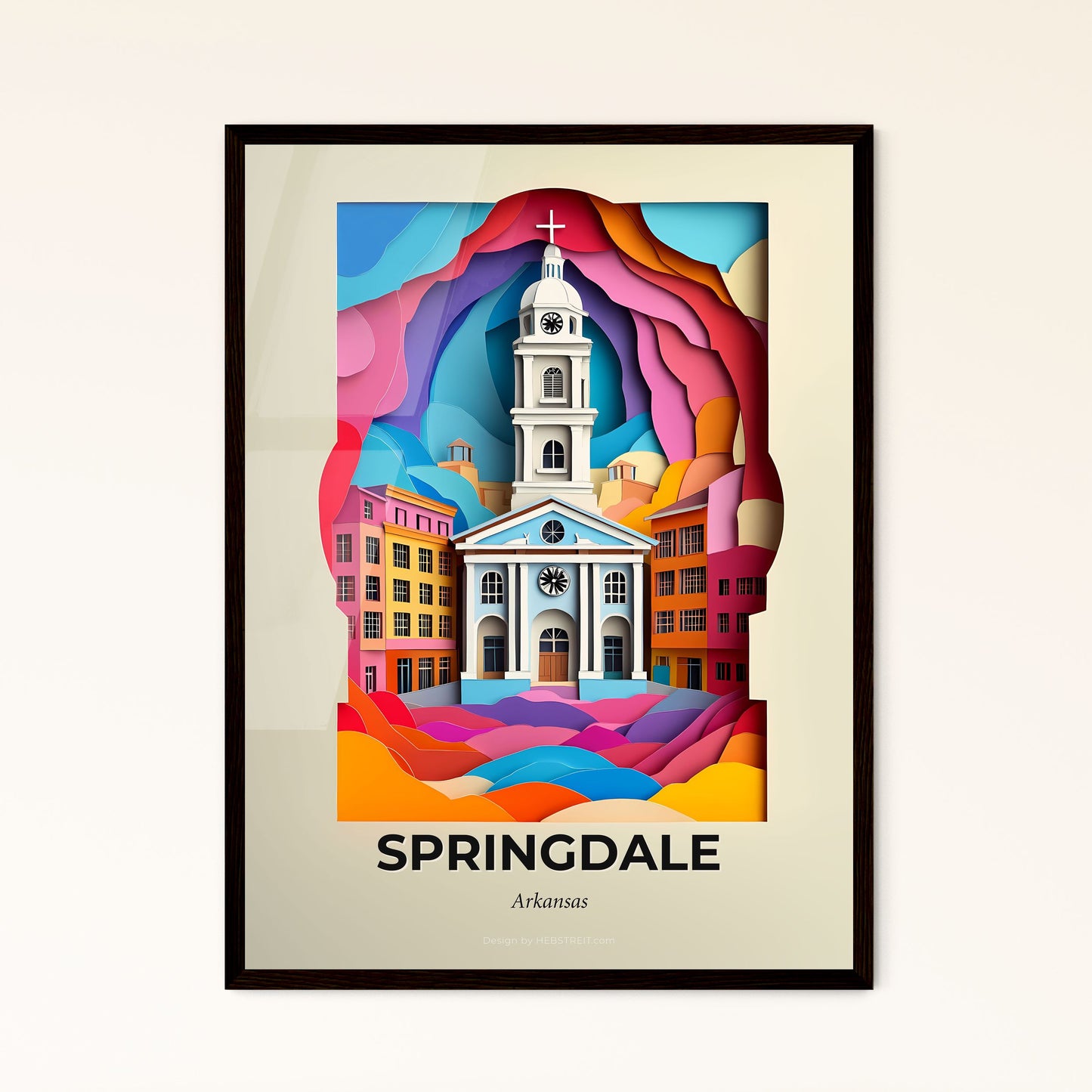 Vivid Springdale, Arkansas - a church with a clock tower in a colorful landscape