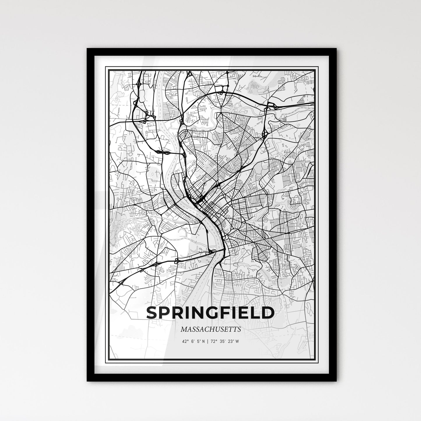 Springfield Massachusetts - Scandinavian Style City Map for Modern Home Decor