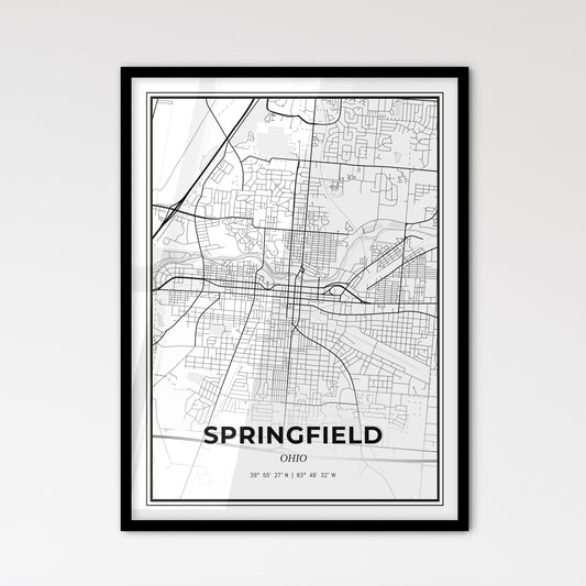 Springfield Ohio - Scandinavian Style City Map for Modern Home Decor