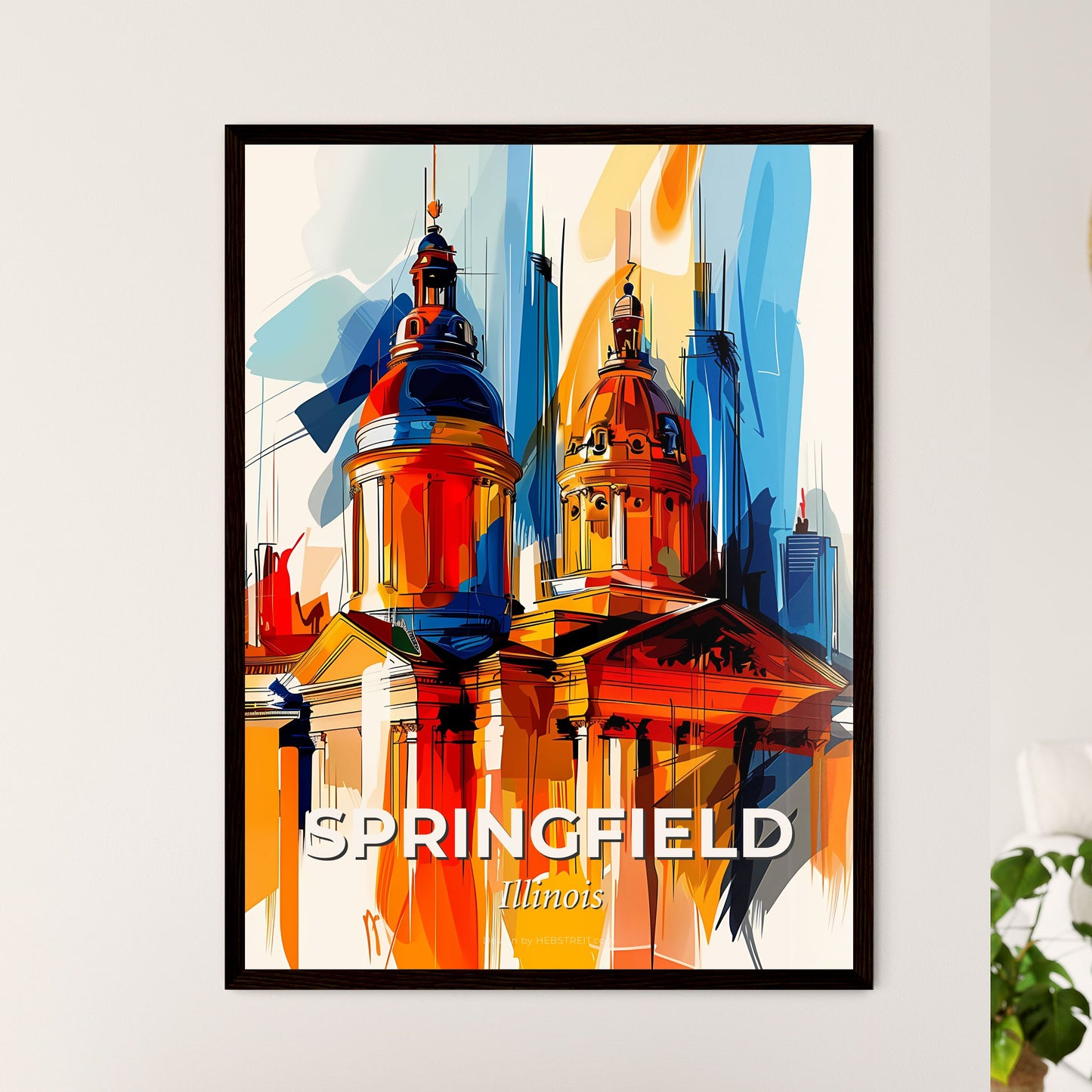 Vibrant Springfield, Illinois - A Painting Of A Building With A Dome And Towers