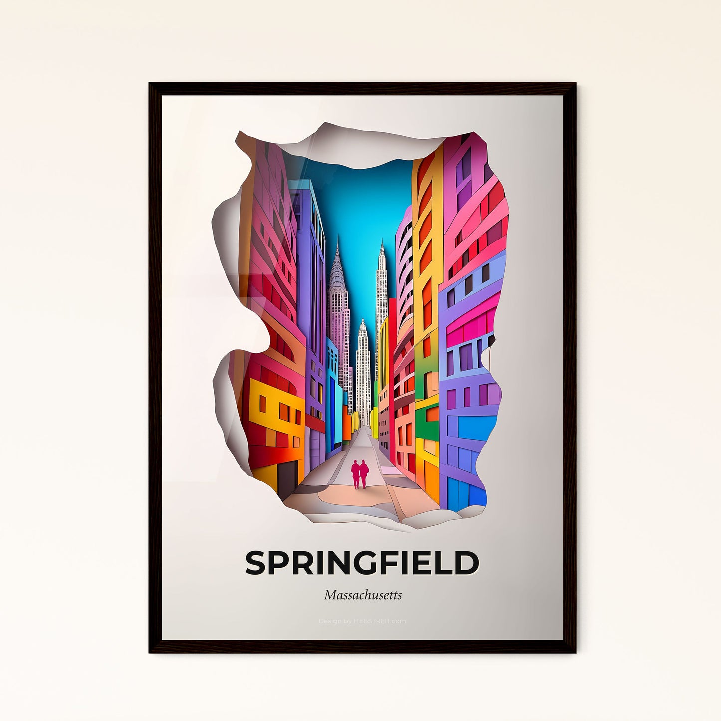 Vivid Springfield, Massachusetts - a paper cut of a city street with a person walking