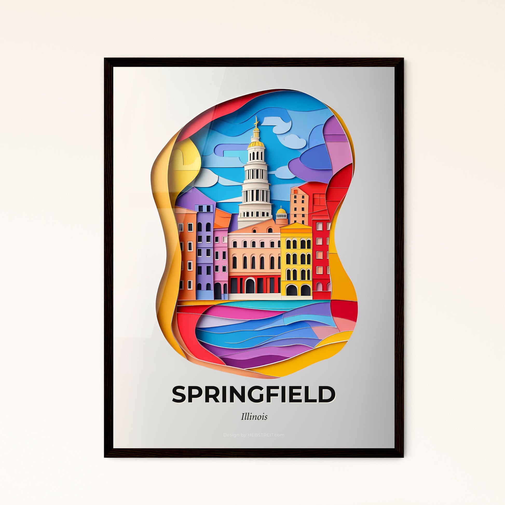 Vivid Springfield, Illinois - a paper cut of a city with a clock tower