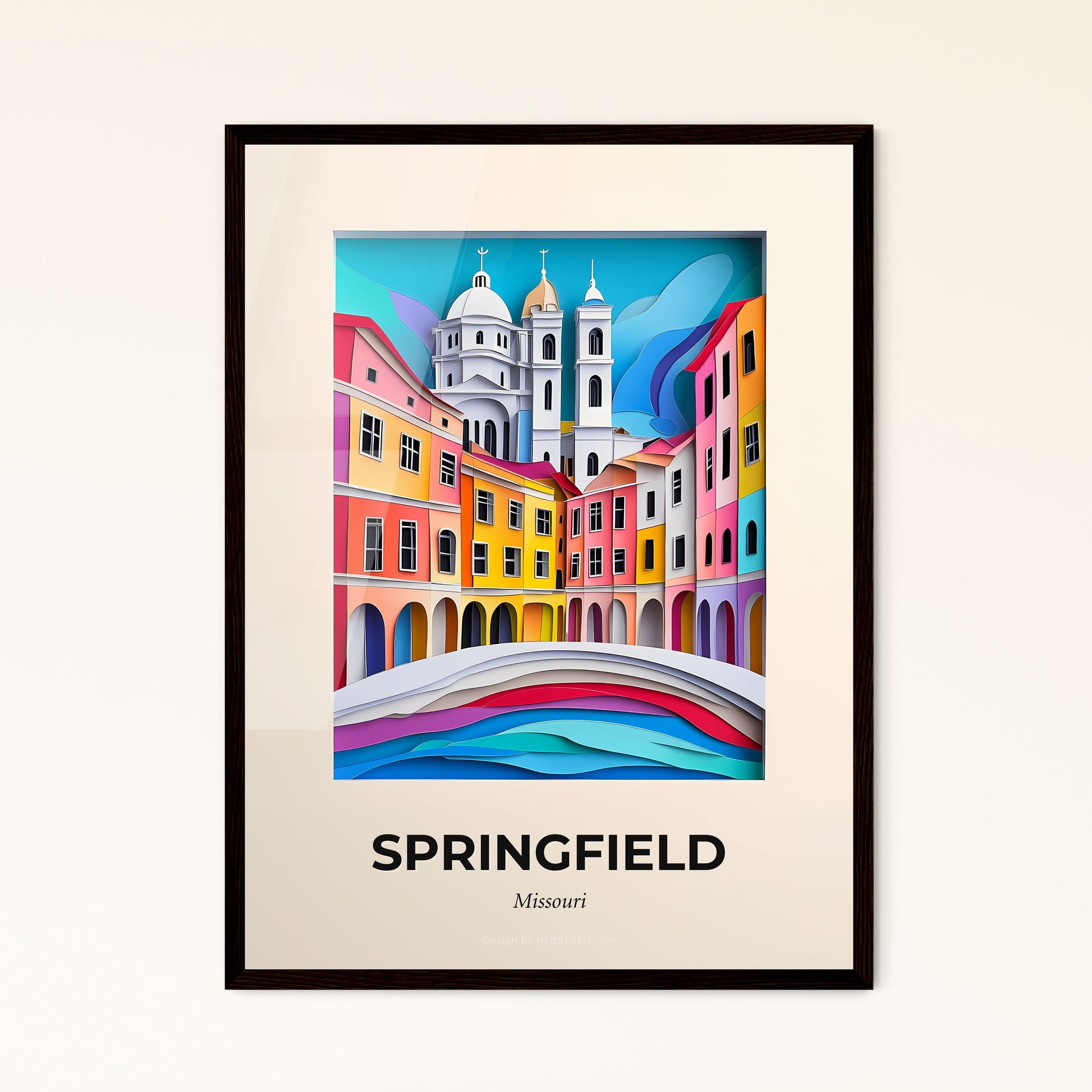 Vivid Springfield, Missouri - a painting of a city with a bridge