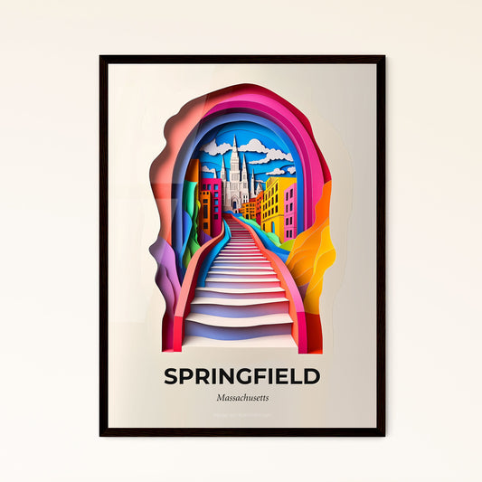 Vivid Springfield, Massachusetts - a paper cut of a city with a staircase