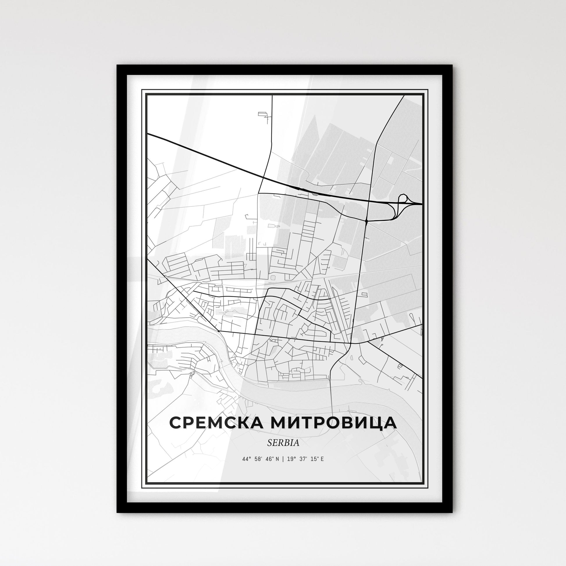 Sremska Mitrovica Serbia - Scandinavian Style City Map for Modern Home Decor