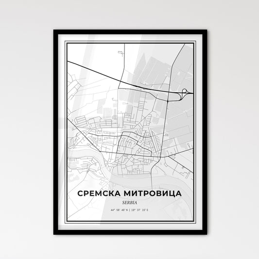 Sremska Mitrovica Serbia - Scandinavian Style City Map for Modern Home Decor