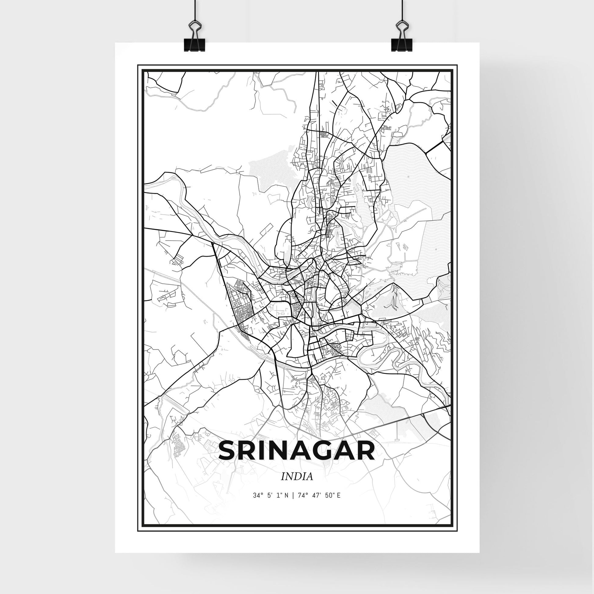 Srinagar India - Premium City Map Poster