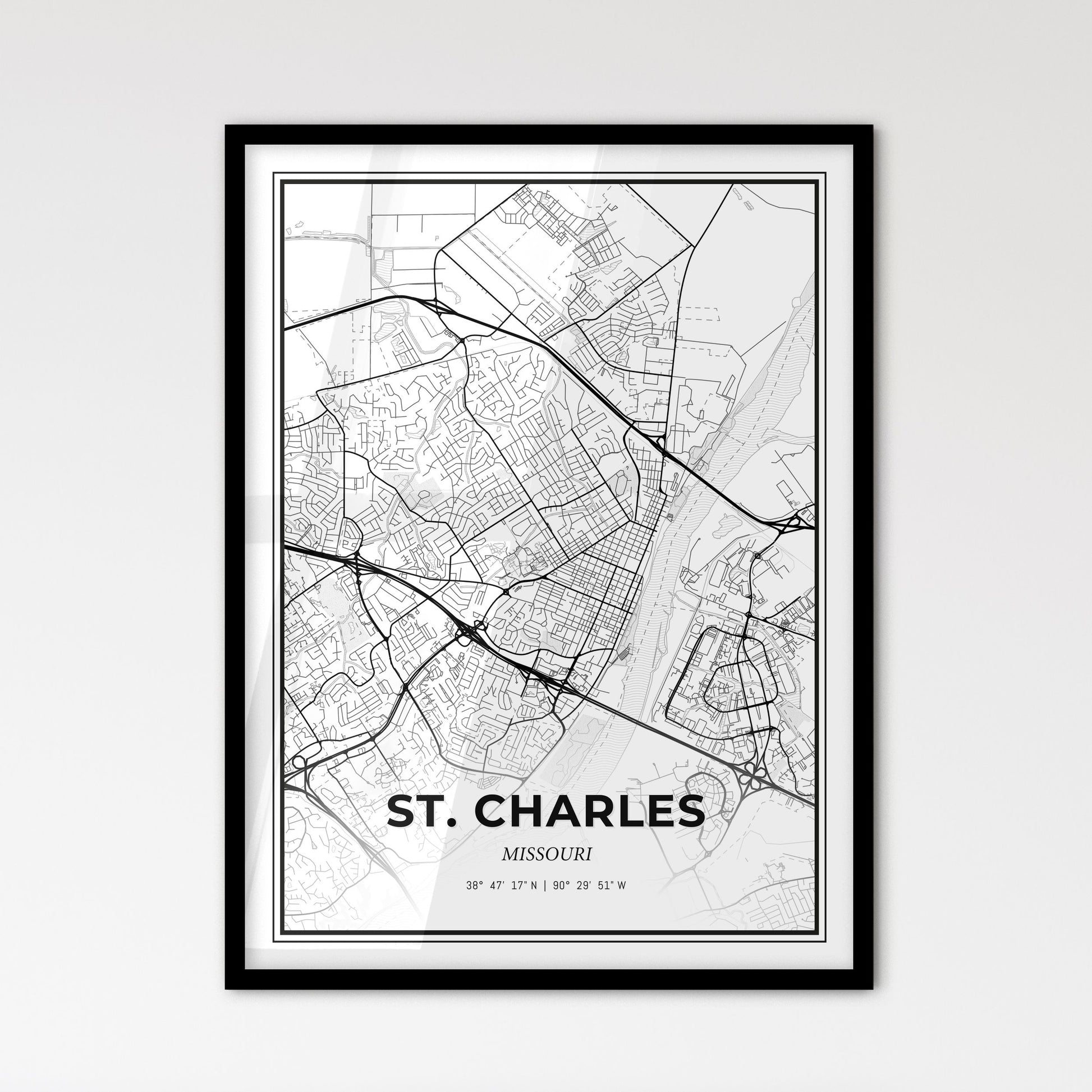 St. Charles Missouri - Scandinavian Style City Map for Modern Home Decor