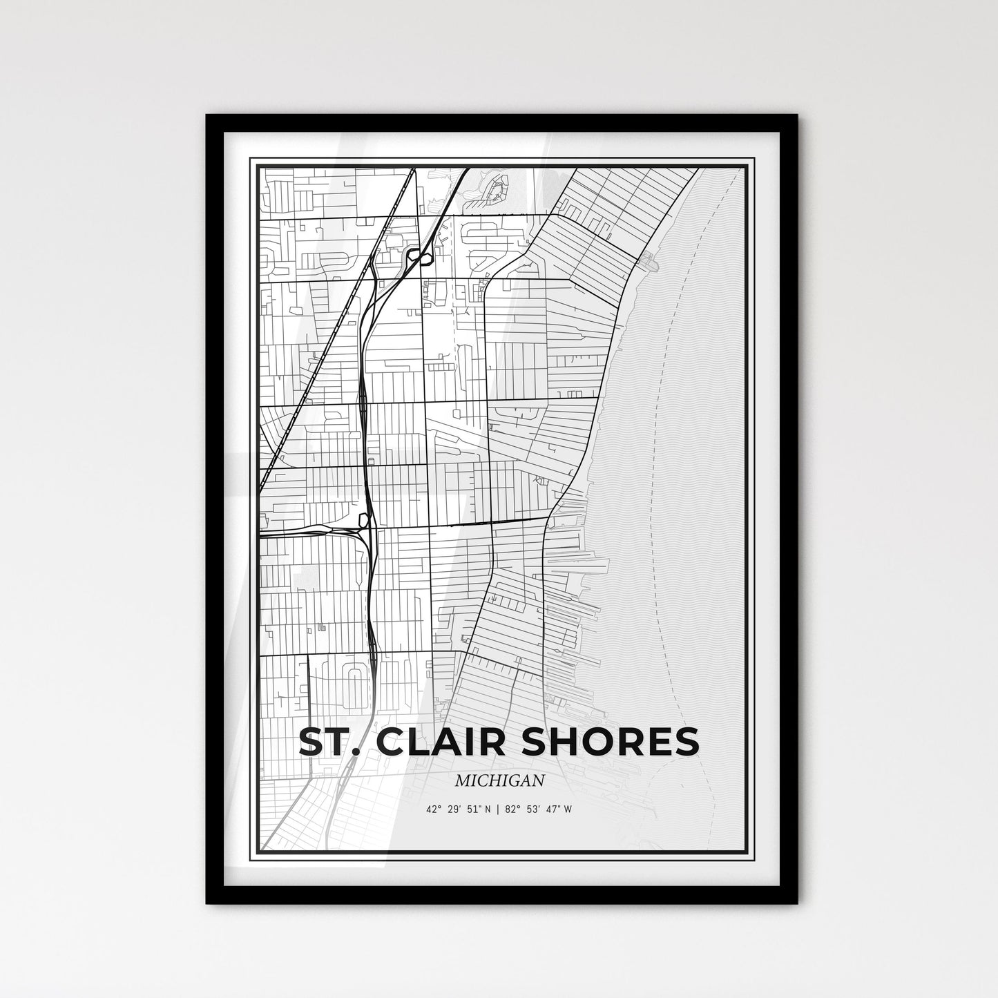 St. Clair Shores Michigan - Scandinavian Style City Map for Modern Home Decor