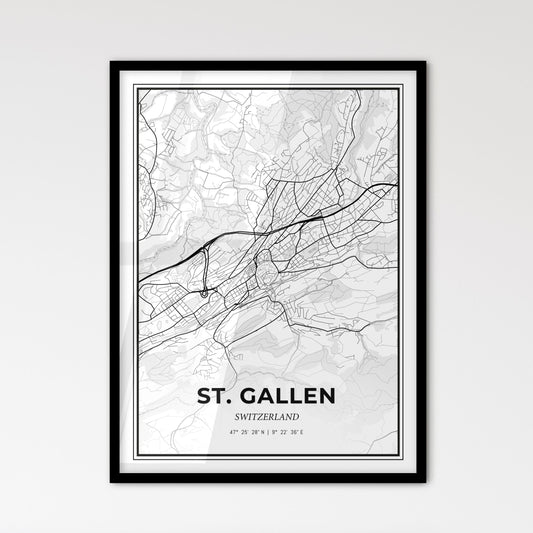 St. Gallen Switzerland - Scandinavian Style City Map for Modern Home Decor