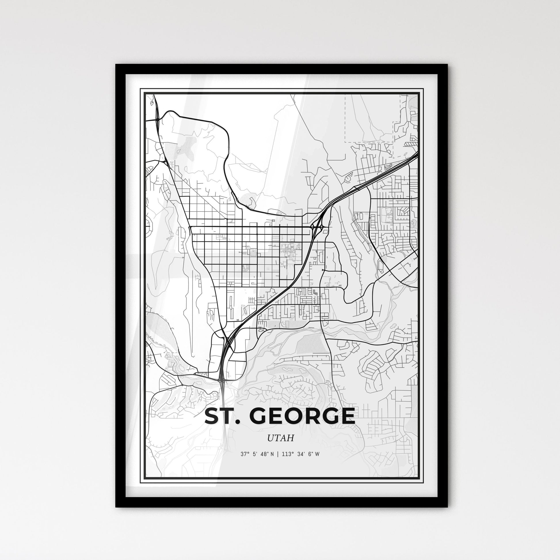 St. George Utah - Scandinavian Style City Map for Modern Home Decor